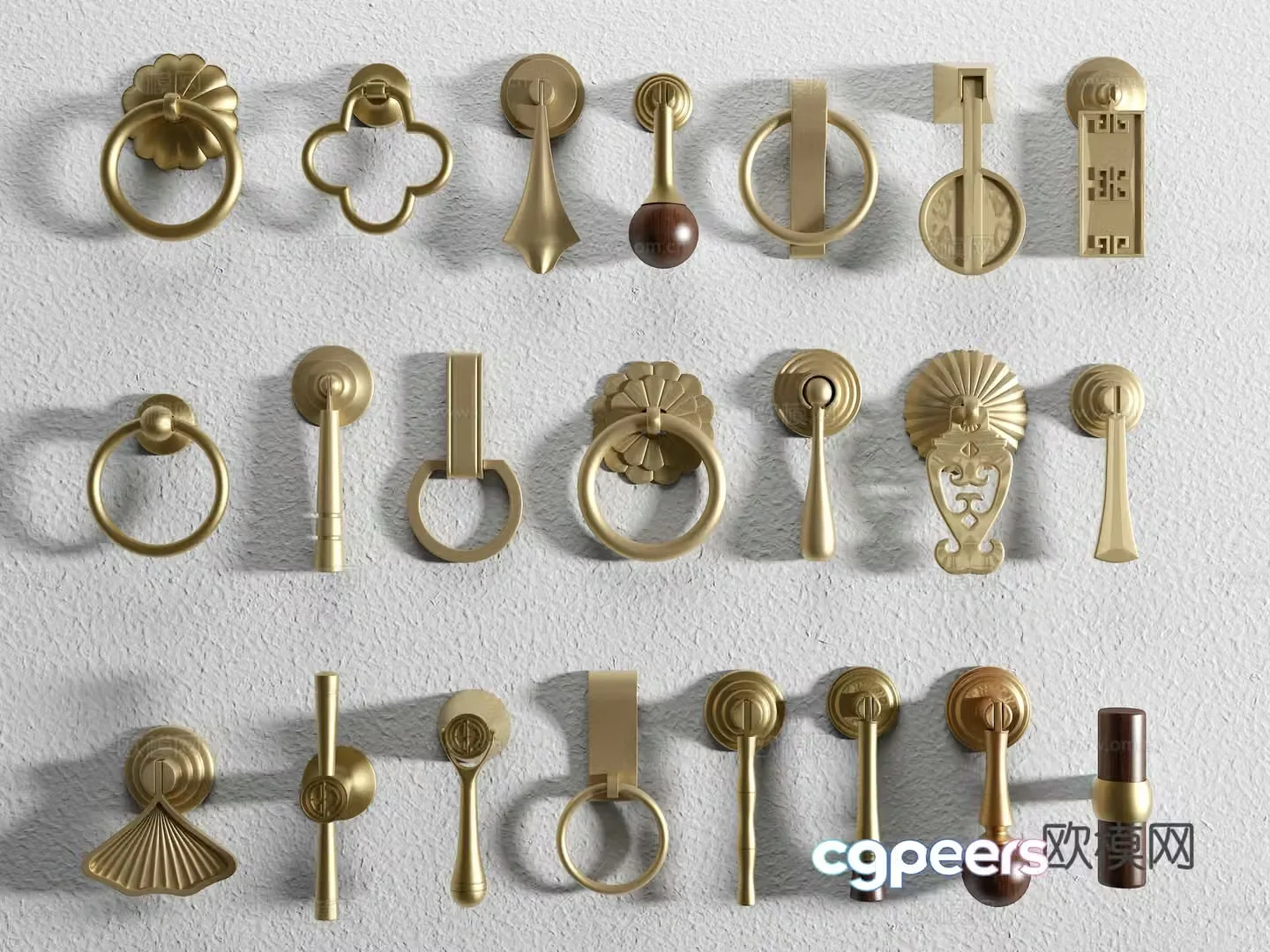 New Chinese style handle pendant handle water drop fan blade handle classic handle brass handle 3D model