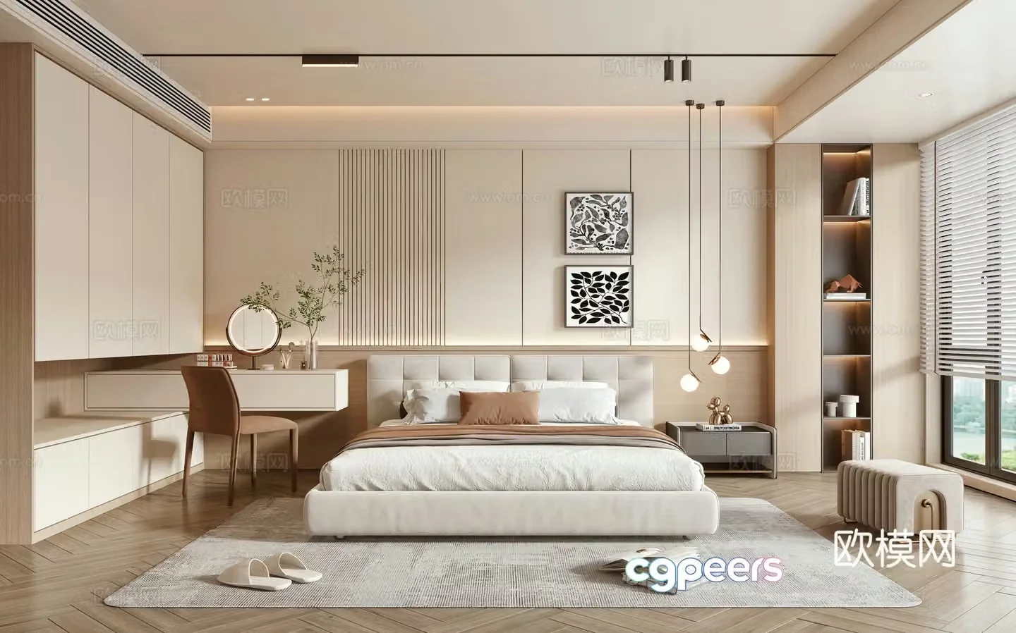 Creamy style home bedroom 3d model