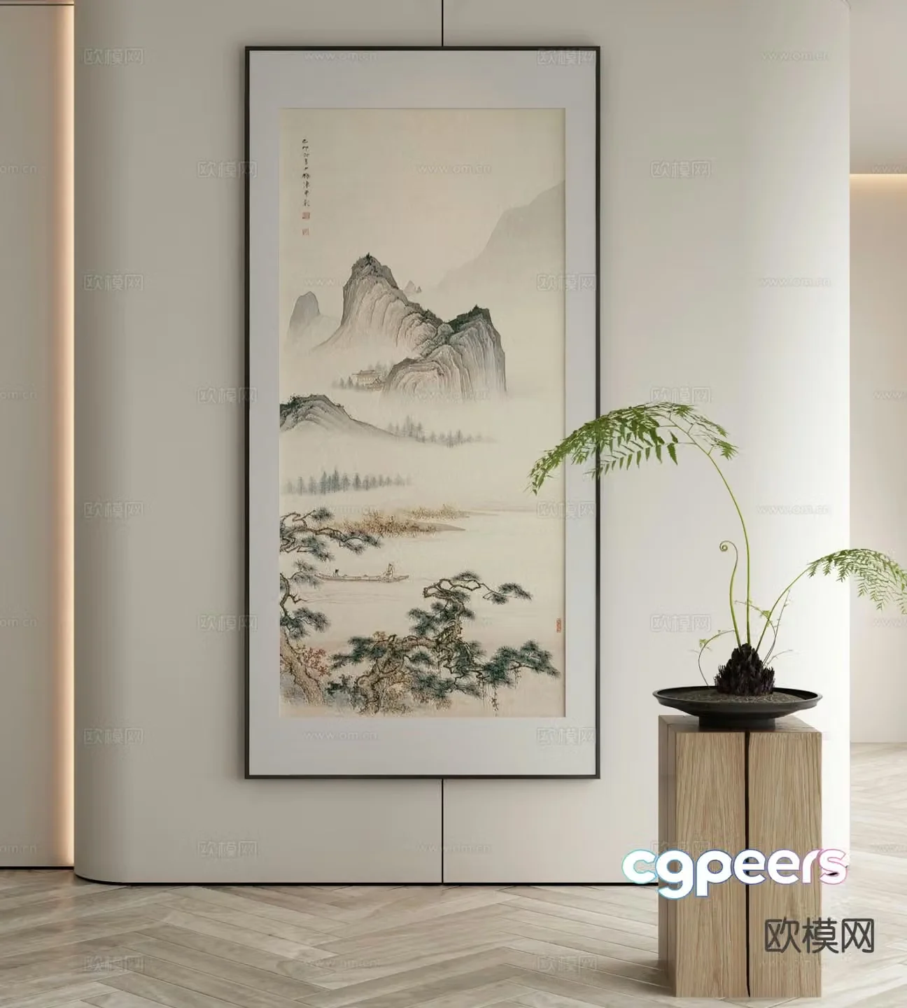 New Chinese style landscape painting decorative painting 3D model
