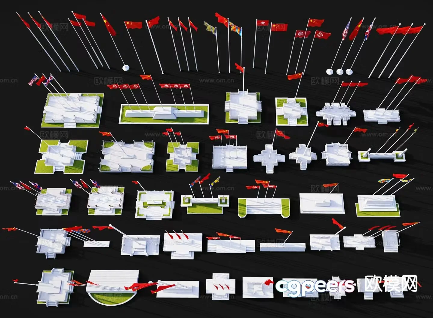 flag flag raising stand red flag flagpole 3d model
