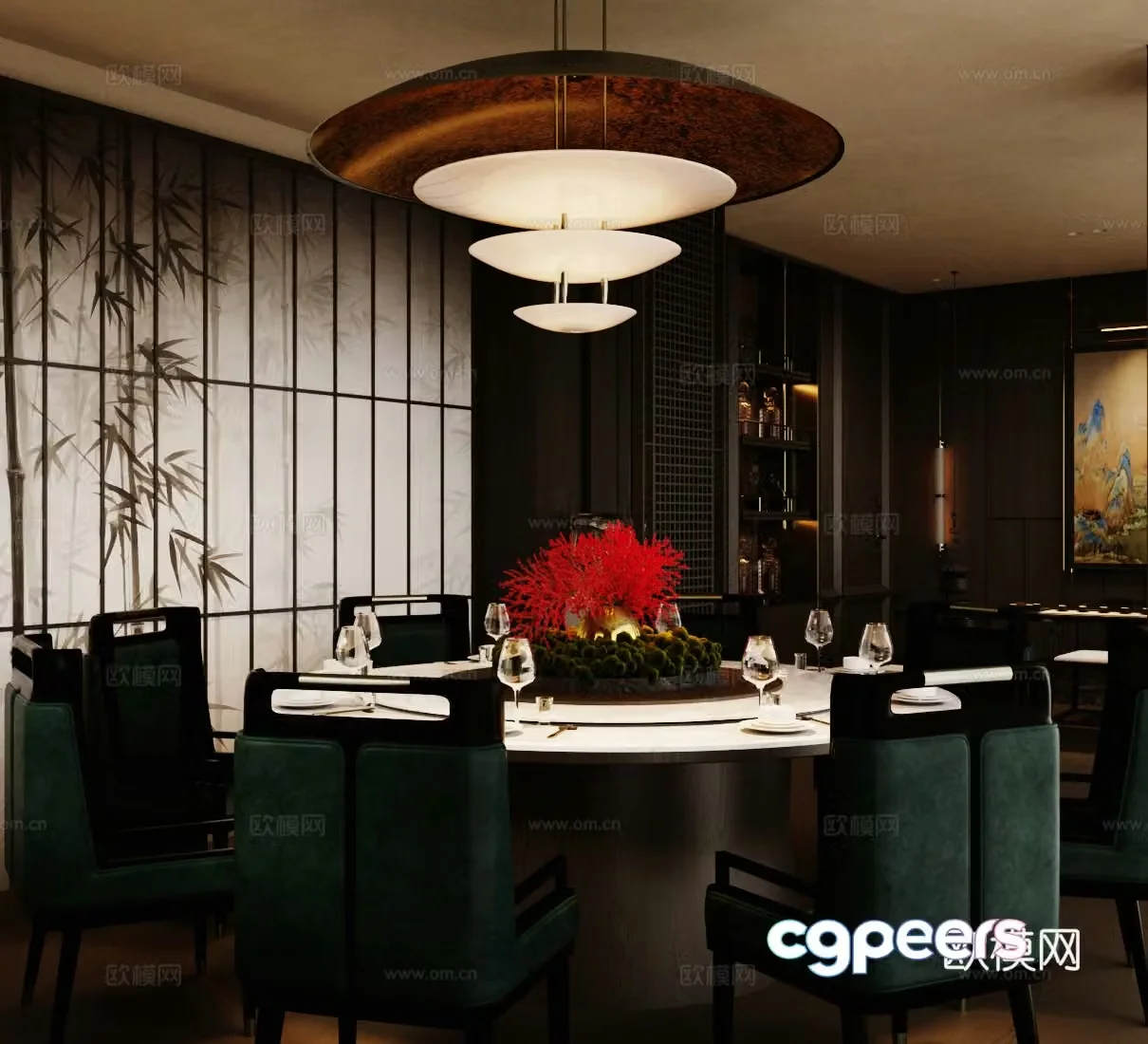 New Chinese-style private rooms restaurant private rooms round dining table and chair combination hotel private rooms dining table and chair 3D model