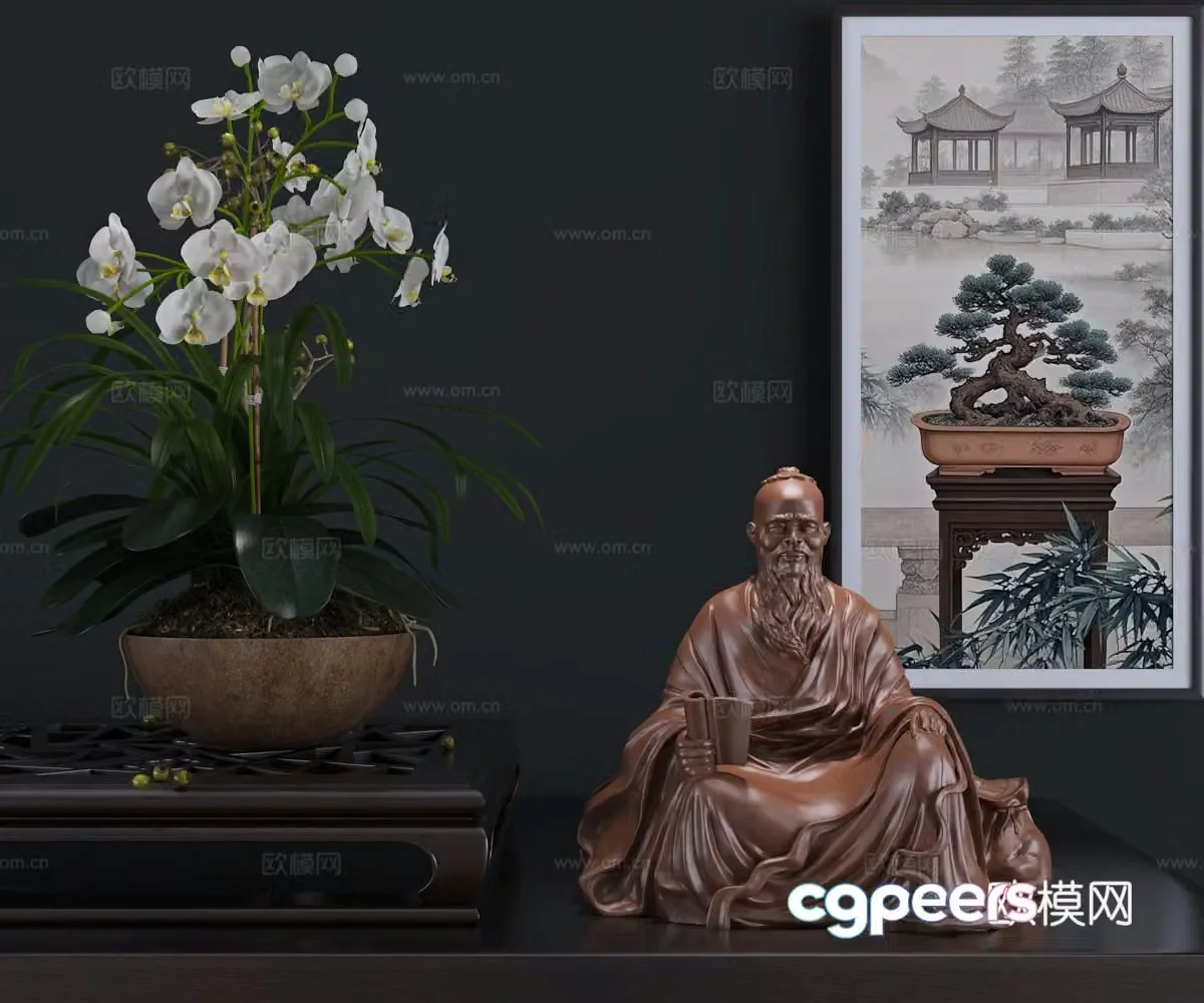 Modern new Chinese style Confucius sitting statue sculpture art ornament 3D model