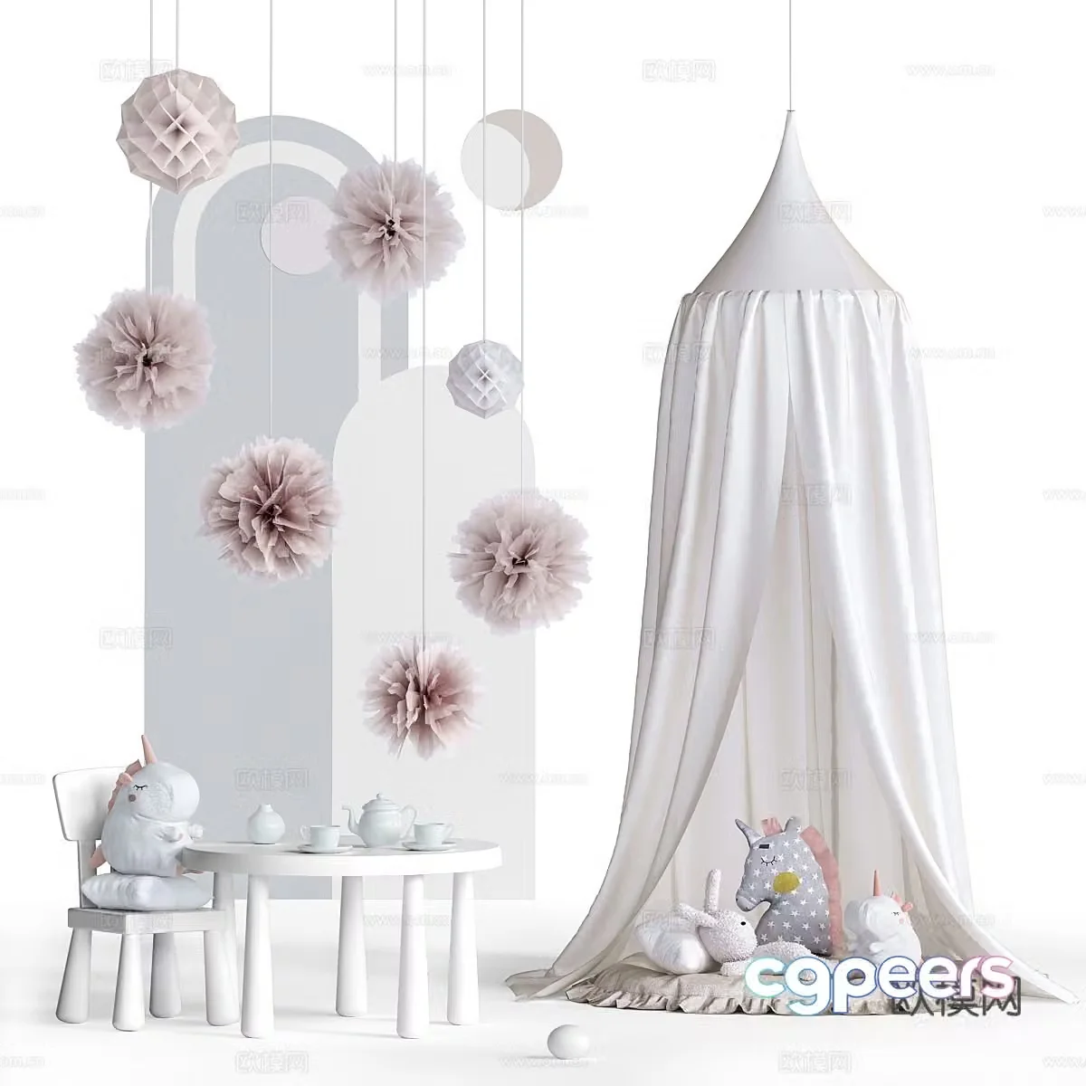 Modern cream style children’s tent children’s accessories children’s toys children’s furniture 3d model