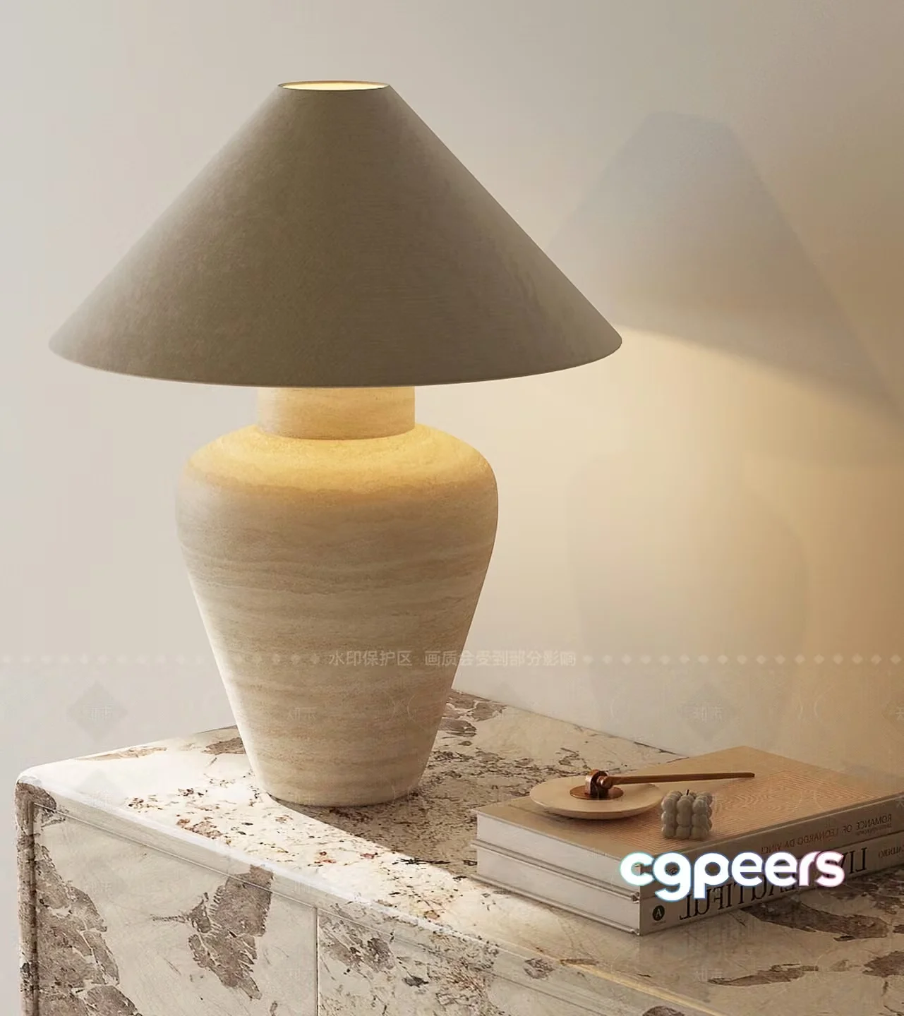 A Table Lamp With A Gray Shade 3D Model – 809 – VRAY Render