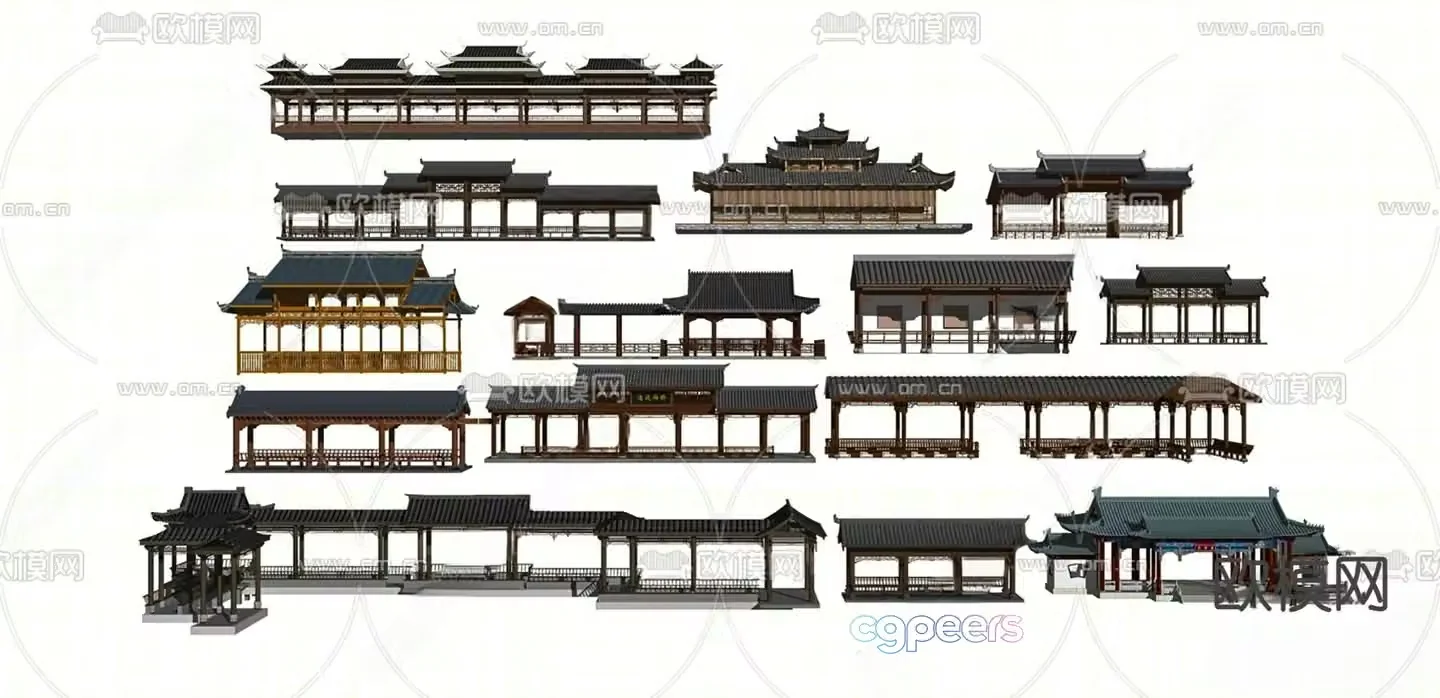 Chinese style gallery antique gallery 3D model