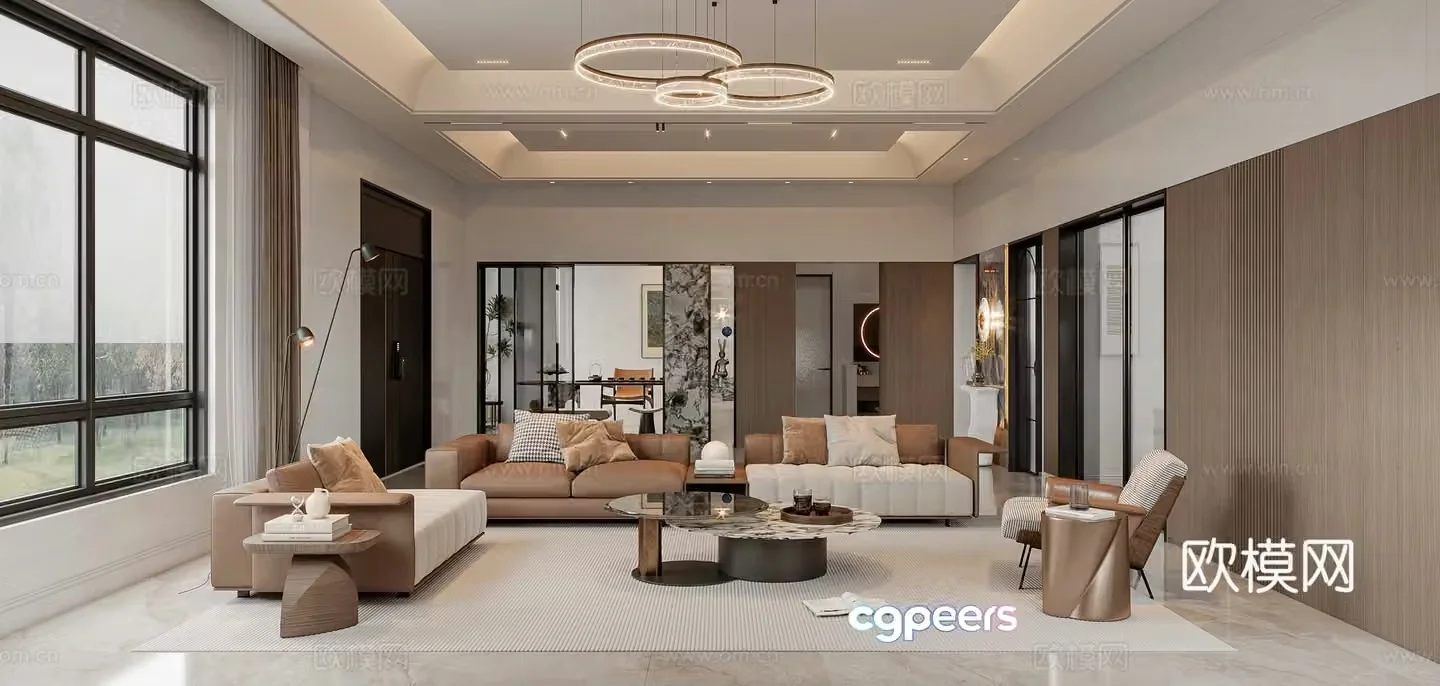Modern light luxury living and dining room 3D model