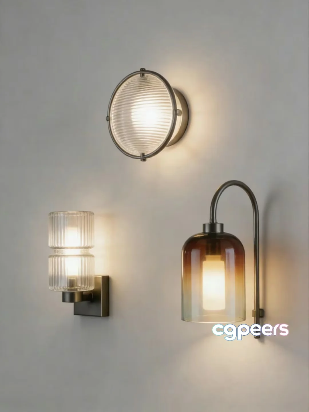 Three Light Fixtures On A Wall 3D Model – 3338 – CORONA Render