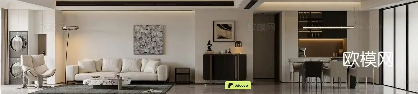 Modern light luxury living and dining room