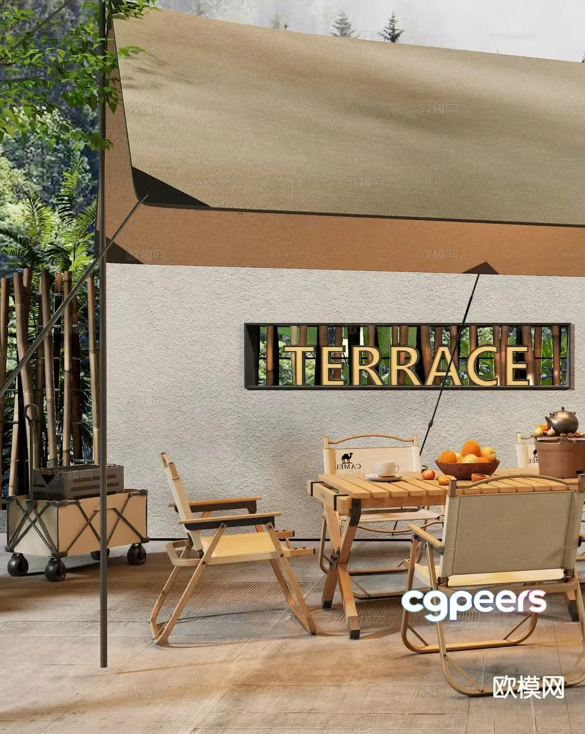 Camping tent outdoor tables and chairs camping camp 3d model