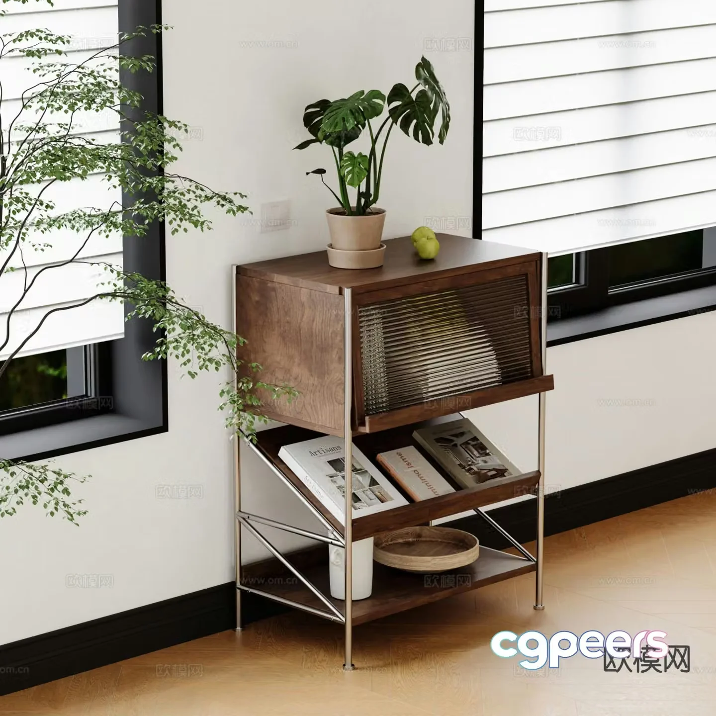 Middle-aged side cabinet storage rack 3D model