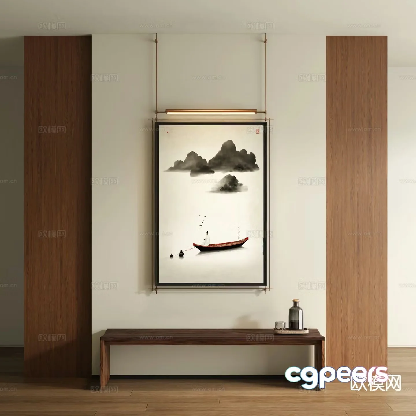 New Chinese style ink painting decorative painting 3D model