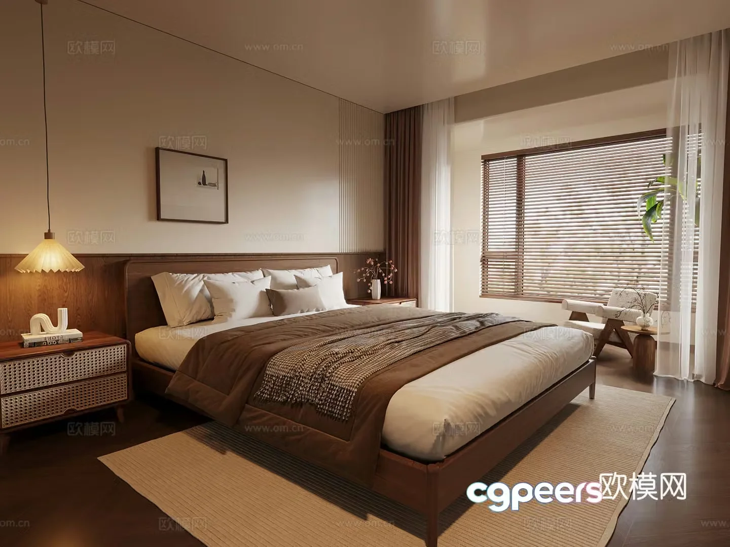 French medieval style bedroom double bed 3d model