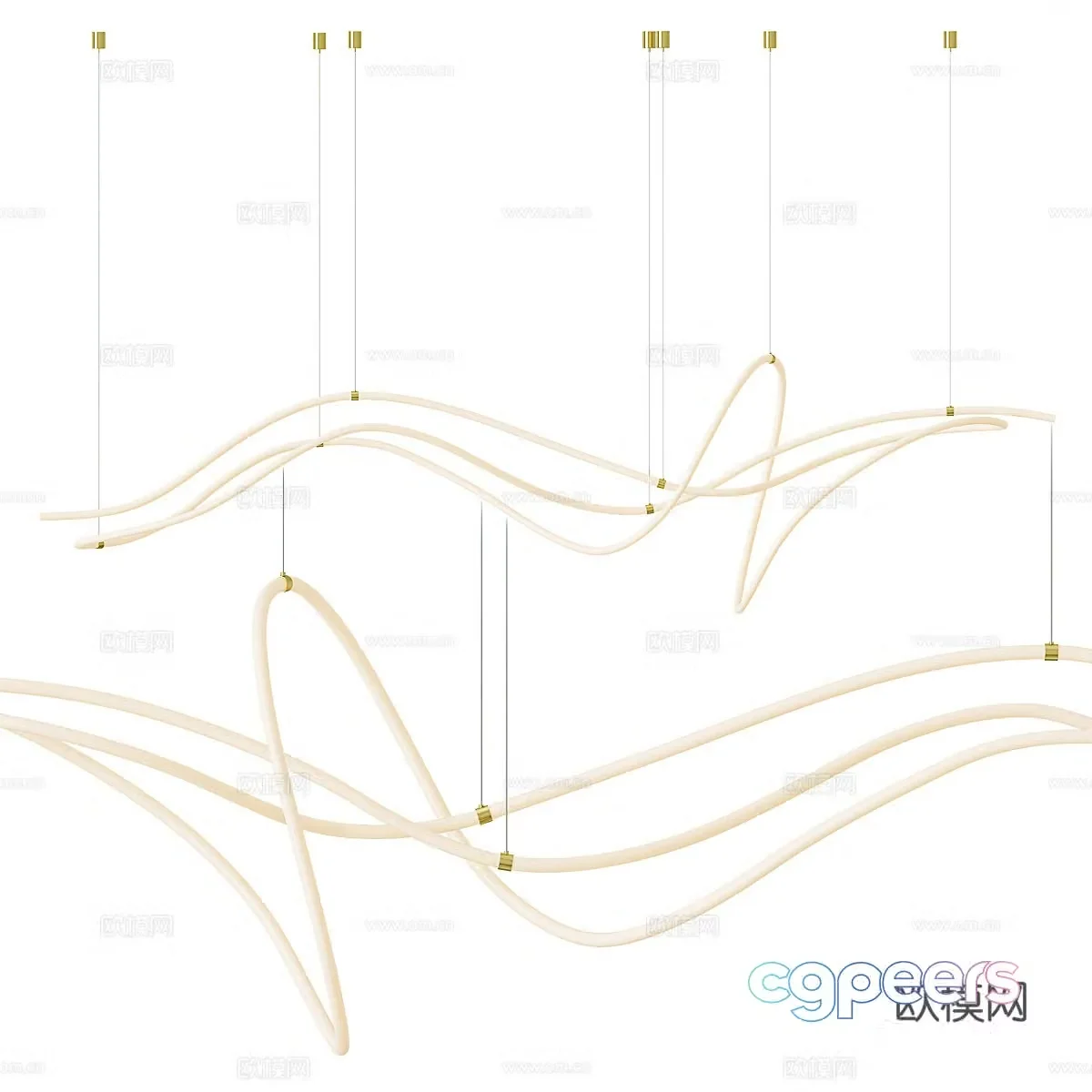 Modern minimalist linear decorative chandeliers 3d model