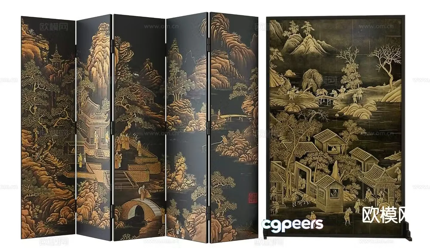 New Chinese-style screen insert 3D model