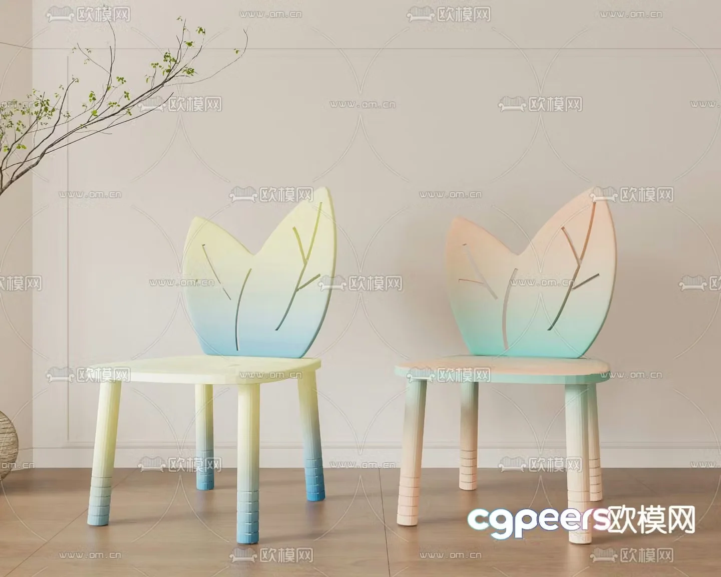 Children’s chair cartoon chair gradient chair 3d model