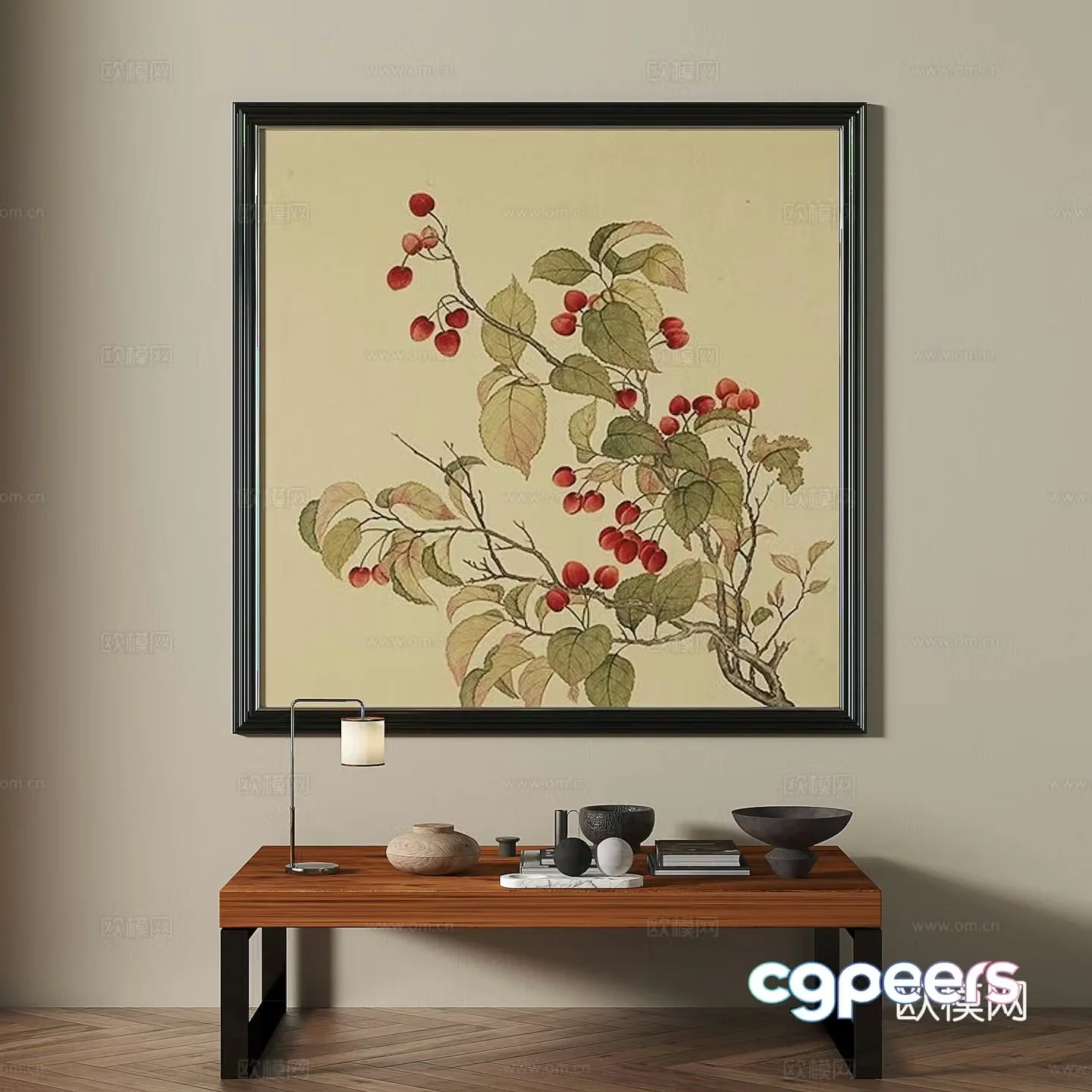 Middle style Plant painting Decorative painting 3d model