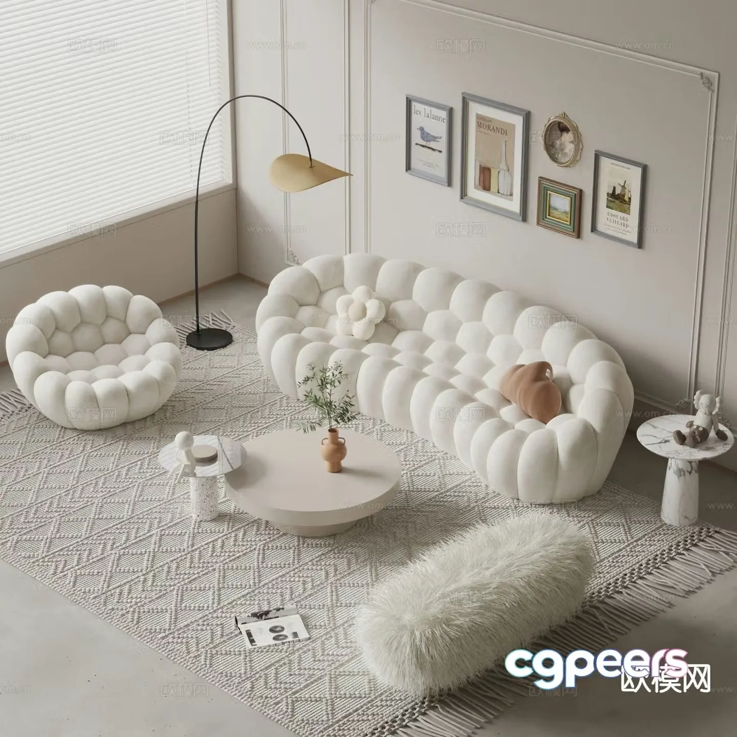 Cream style modular sofa 3d model