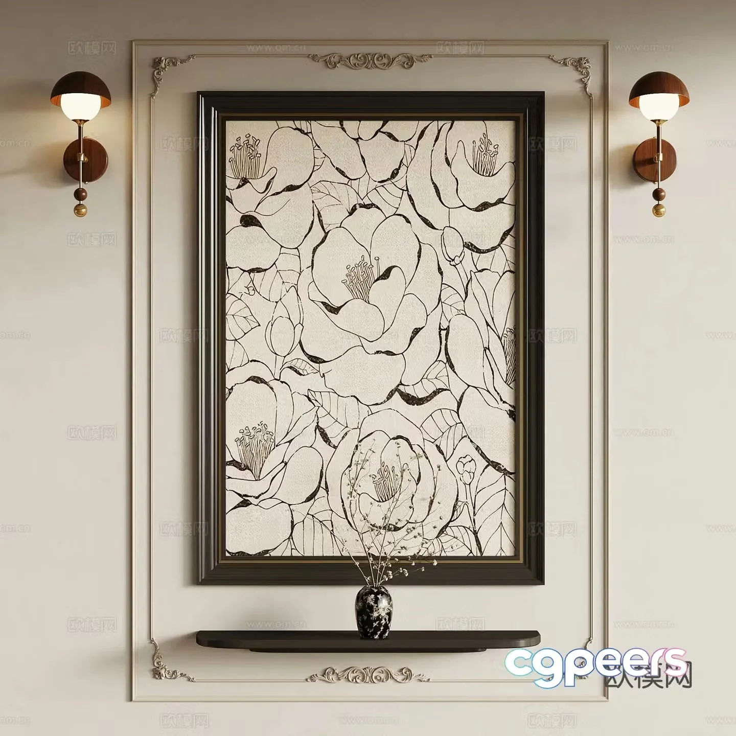21 French retro medieval style decorative painting French wall light 3d model