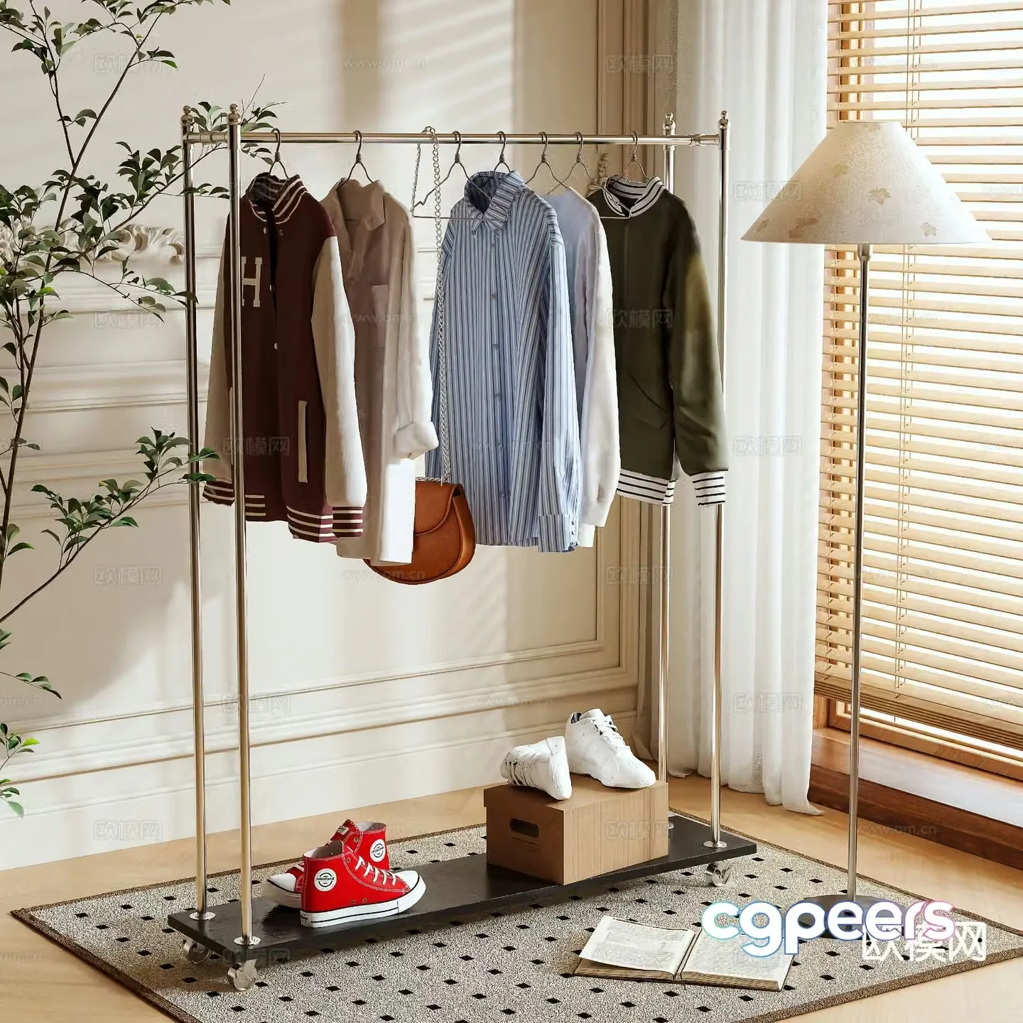 Clothes rack coat rack floor-standing clothes rack 3D model