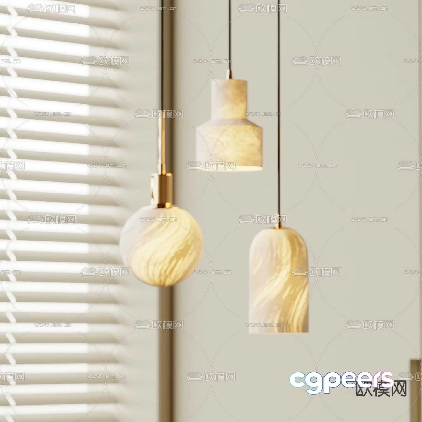 New Chinese Chandelier Translucent Stone Chandelier 3D Model