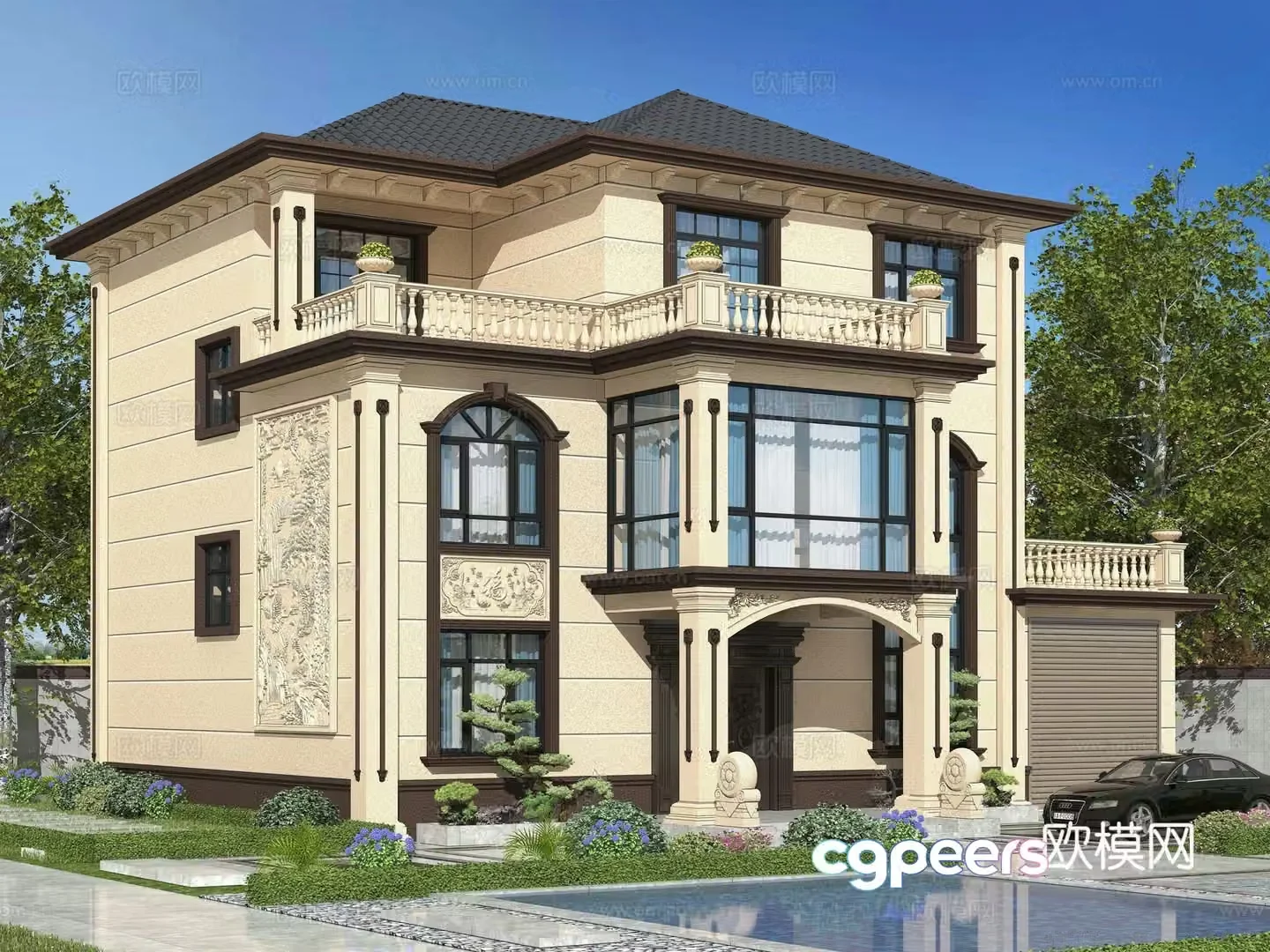 New Chinese style single-family villa appearance 3D model