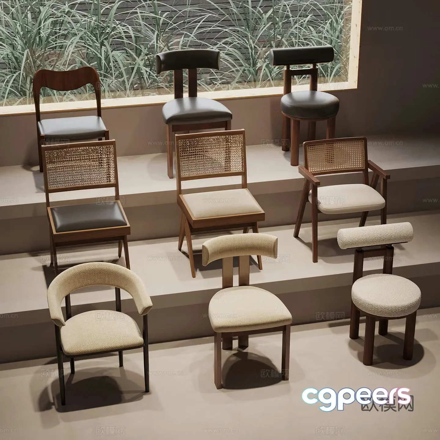 Middle style dining chair casual chair single chair 3d model