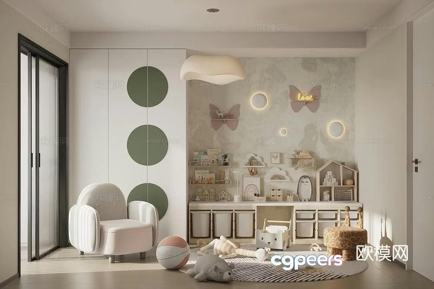 Modern children’s entertainment room Children’s toy room Toy storage cabinet Children’s room 3D model
