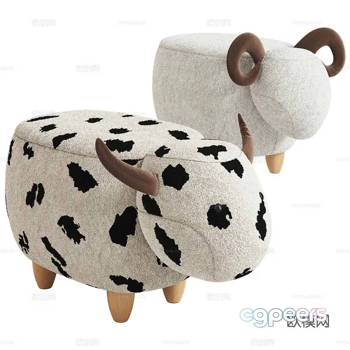 Modern children’s stuffed animal sitting on stool 3d model