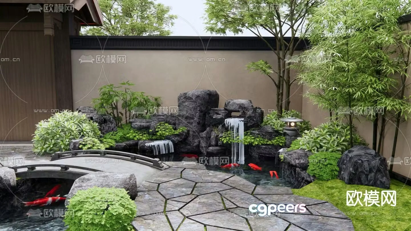 Rockery waterscape plant landscaping stacked stone sketch 3D model