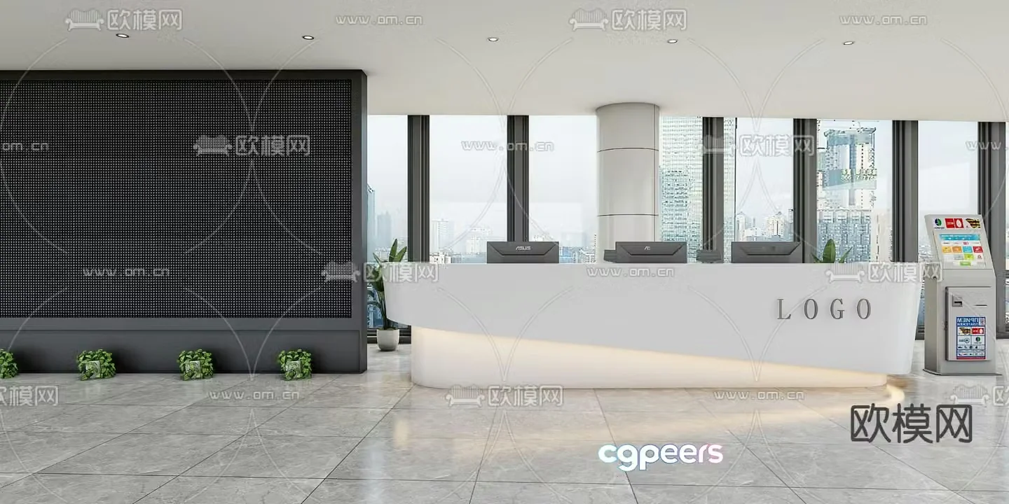 Modern front desk reception desk 3d model