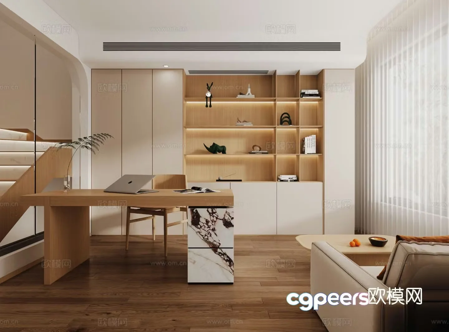 Modern study room 3d model