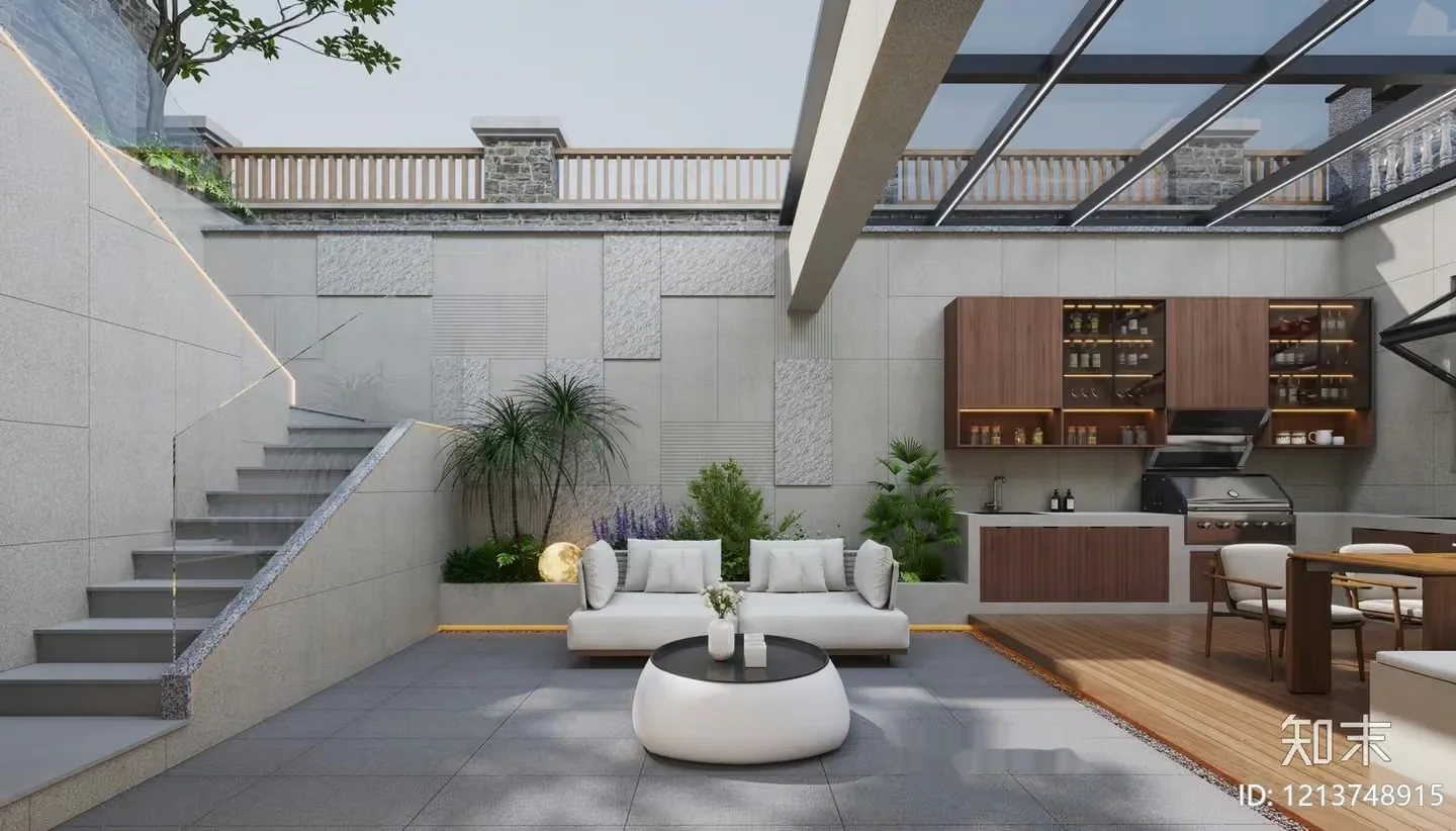 Modern Outdoor Patio 3D Model – 17280 – CORONA Render