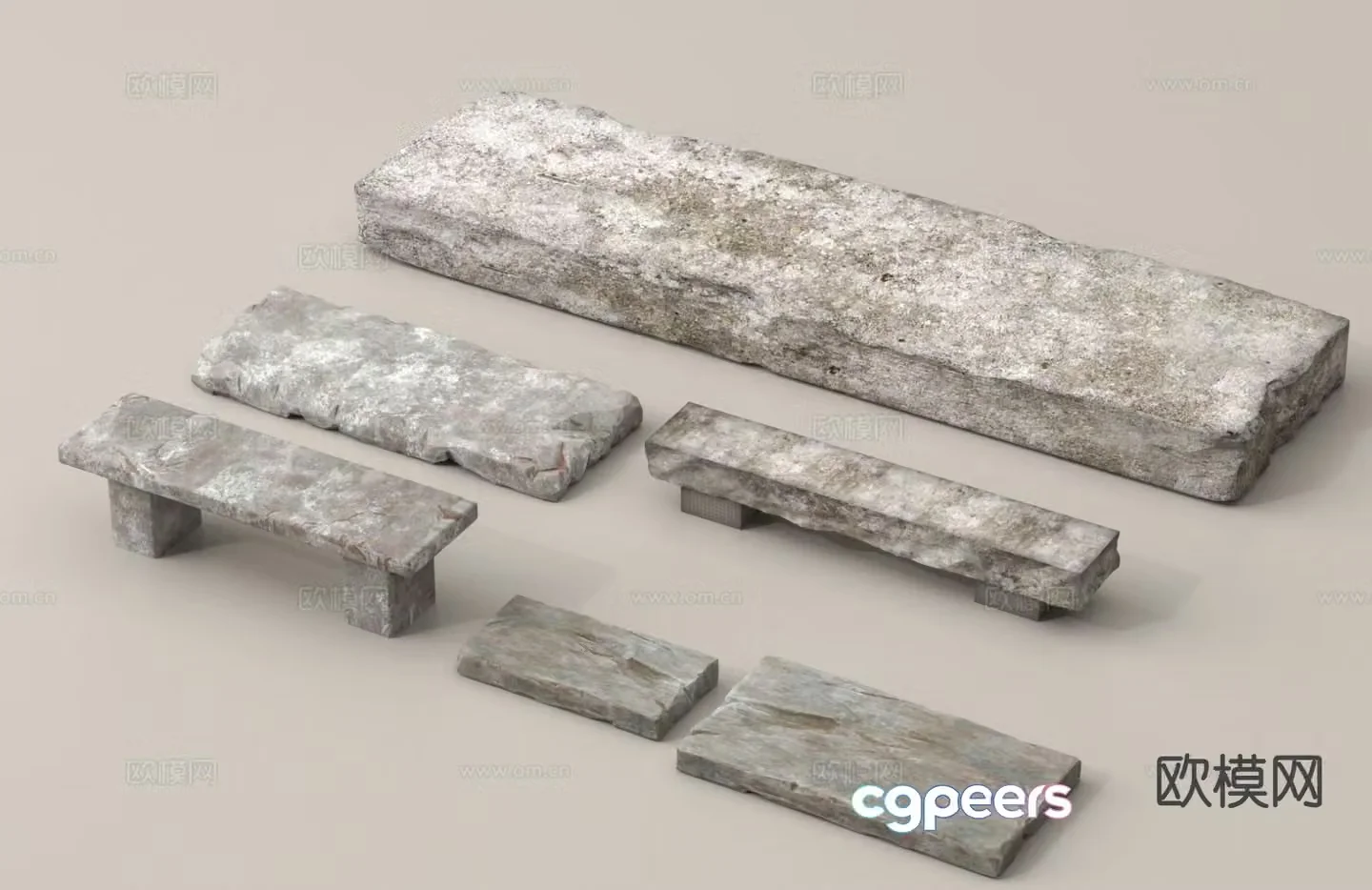 Slate walking board stone bench 3d model