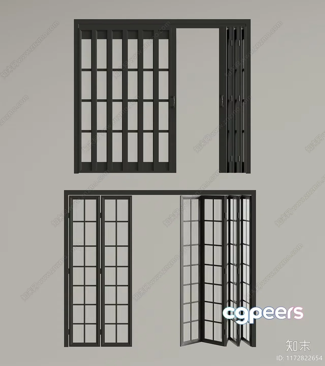 A Set Of Black Window Frames 3D Model – 8160 – VRAY Render