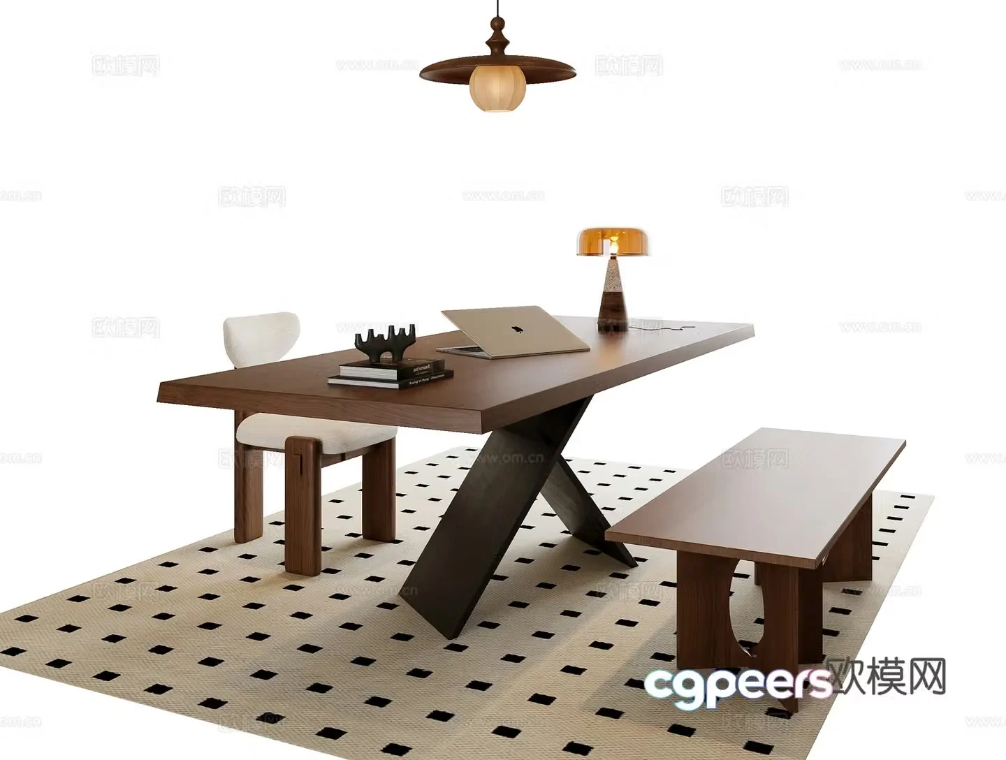 Middle-aged style desk and chair 3D model