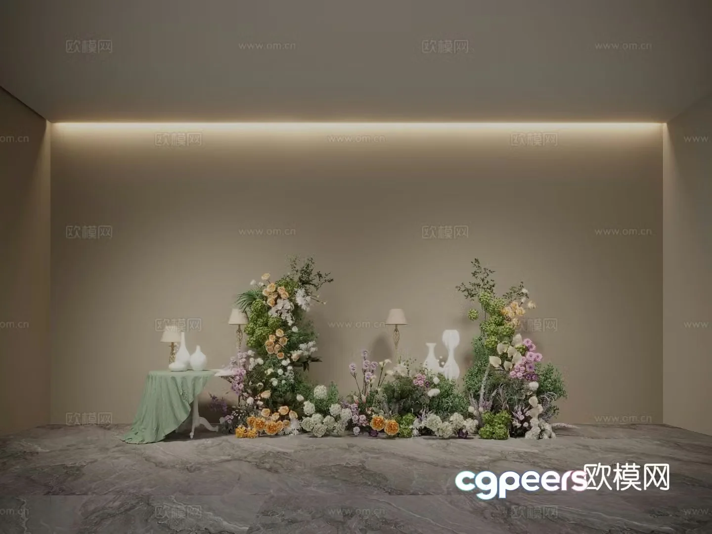 Plant pile green plant and floral display hydrangea green plant 3D model