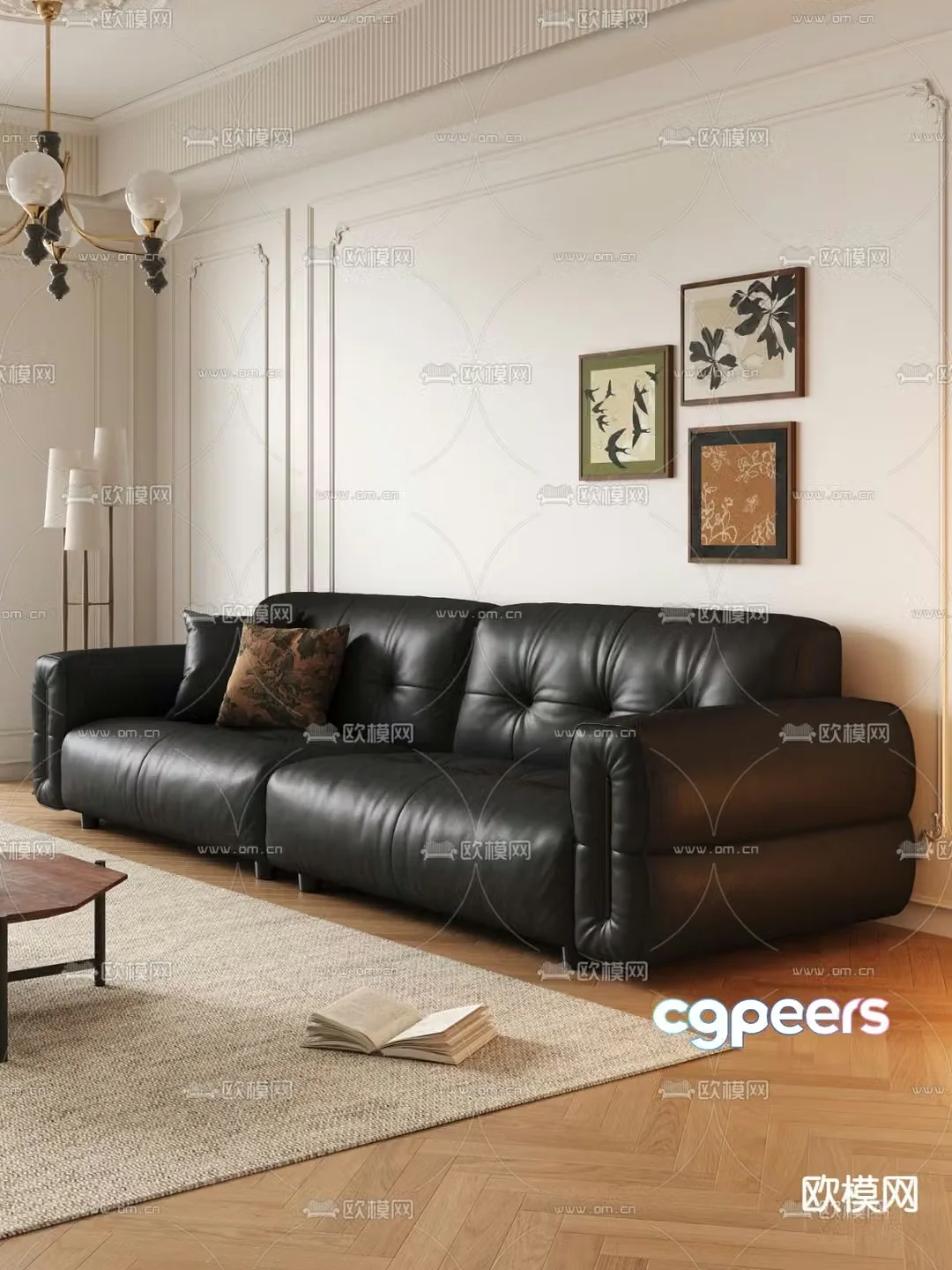 French leisure sofa double sofa leather sofa 3d model
