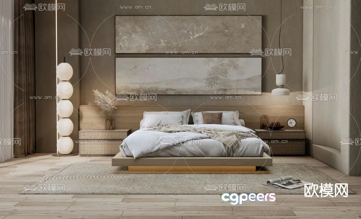 Wabi-sabi double bed 3d model
