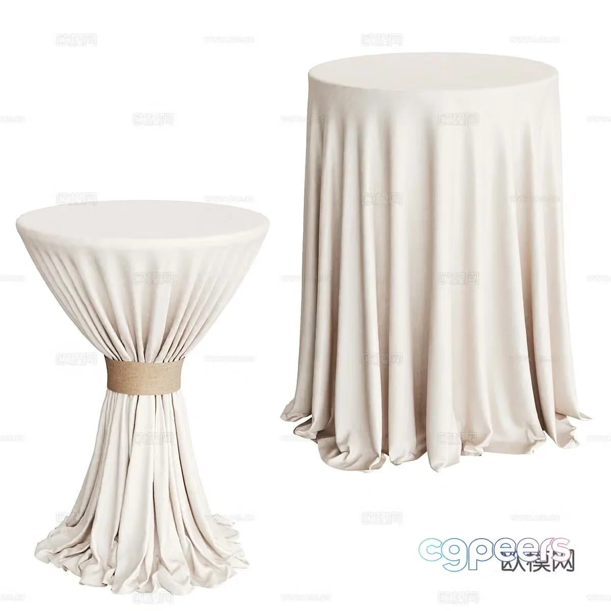 Modern cocktail table with linen tablecloth 3d model