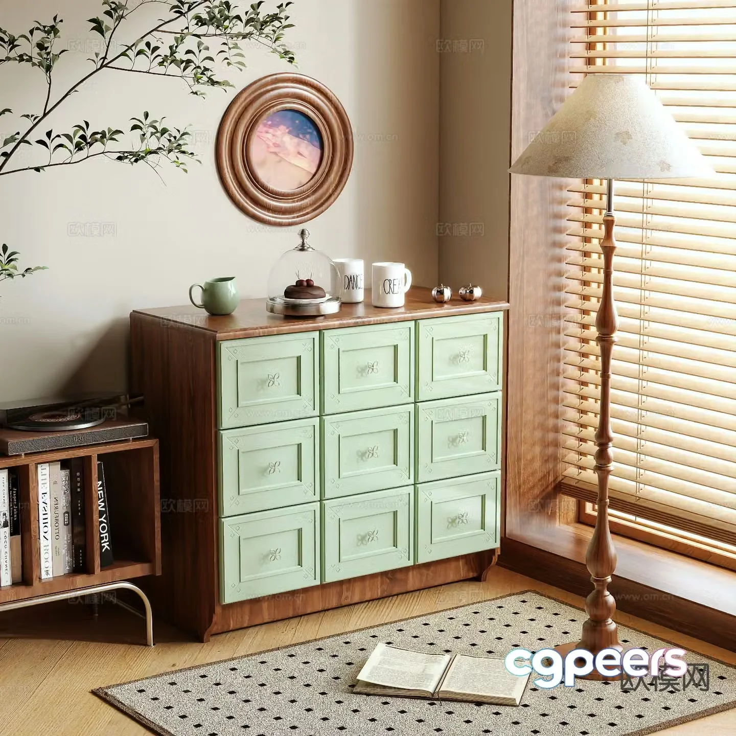 Medieval style chest of drawers entrance cabinet 3D model