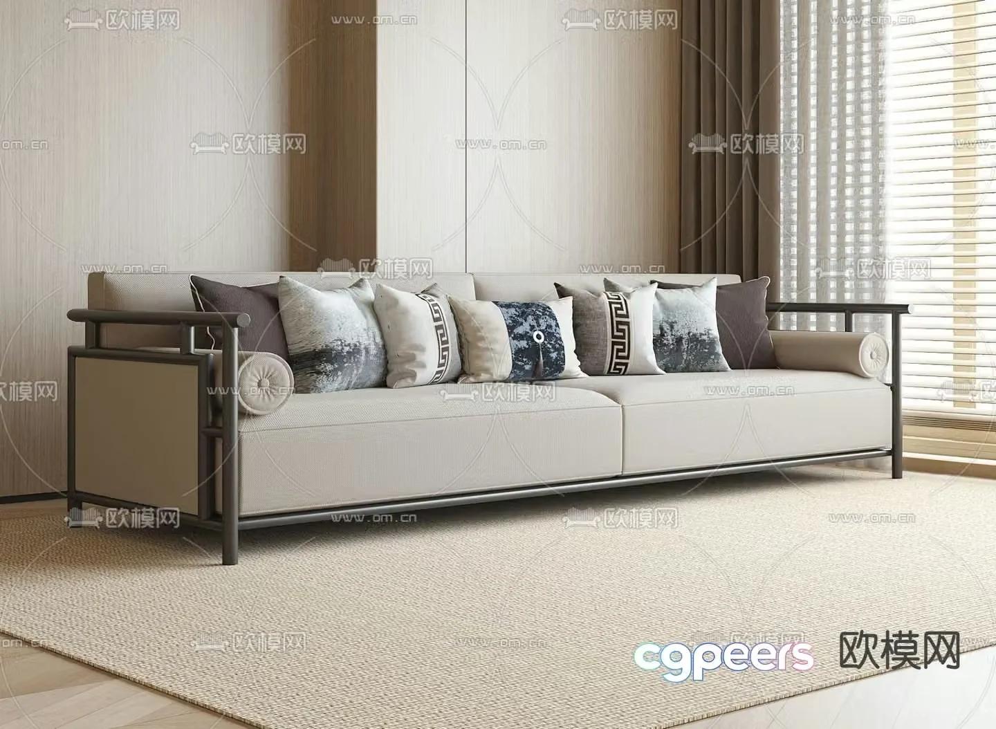 New Chinese style sofa double sofa 3d model