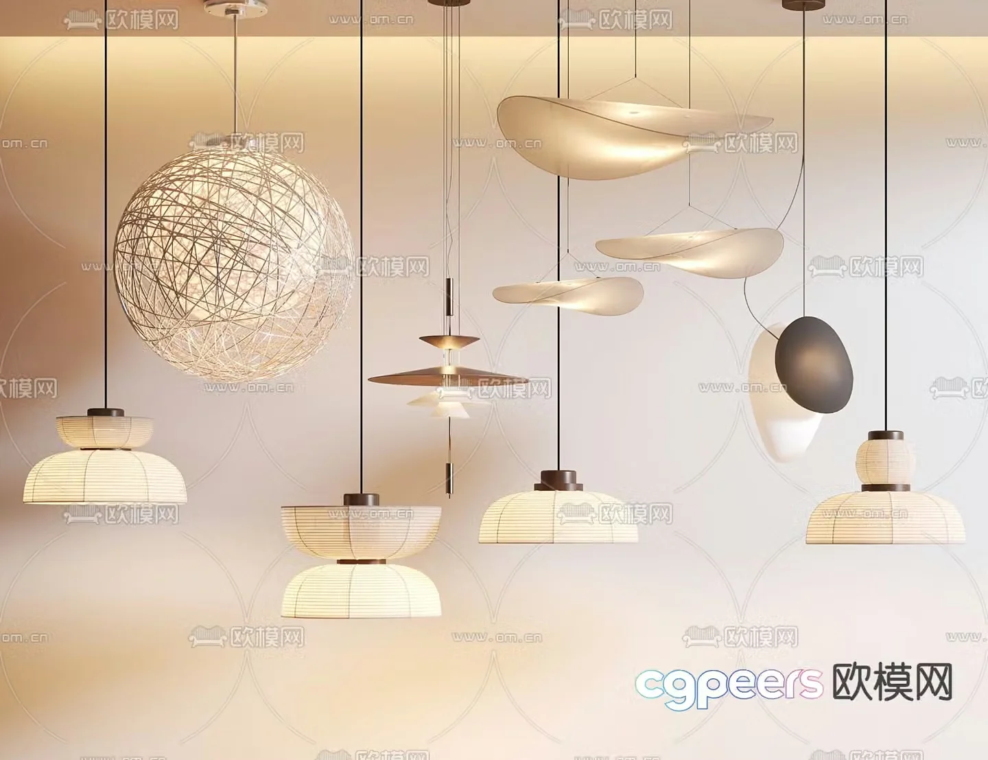 Wabi-sabi style chandelier combination 3D model