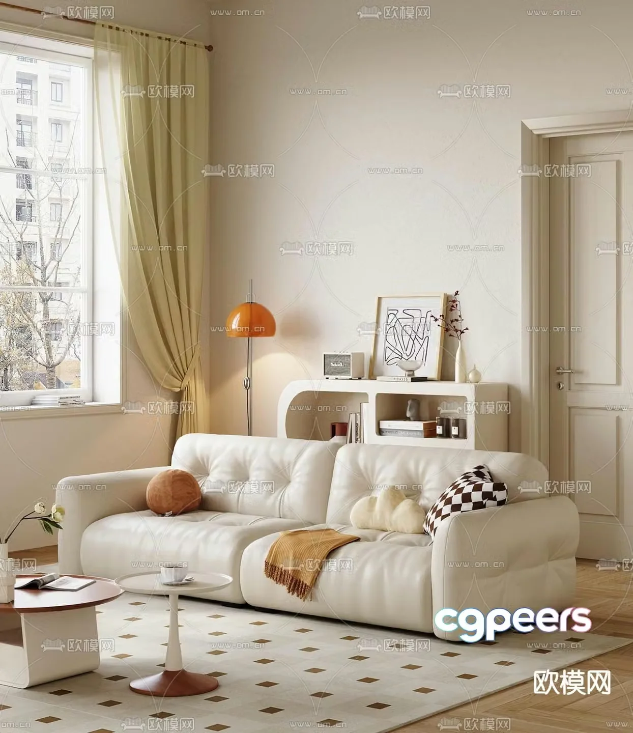 Cream style sofa double sofa 3d model