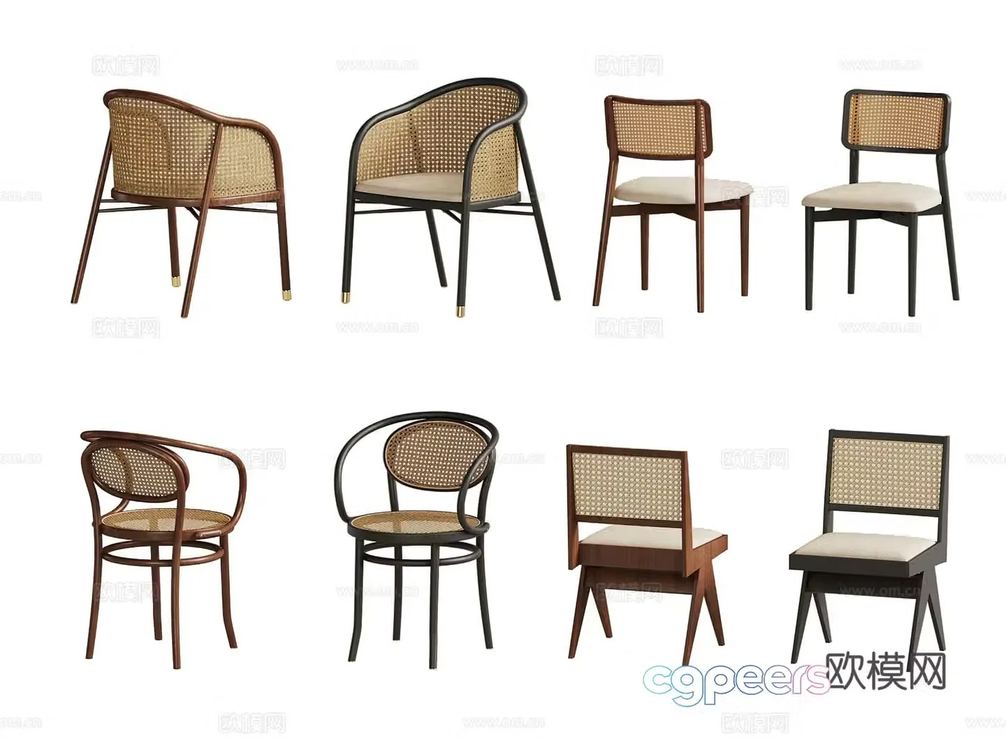 French medieval dining chair leisure chair rattan chair 3d model