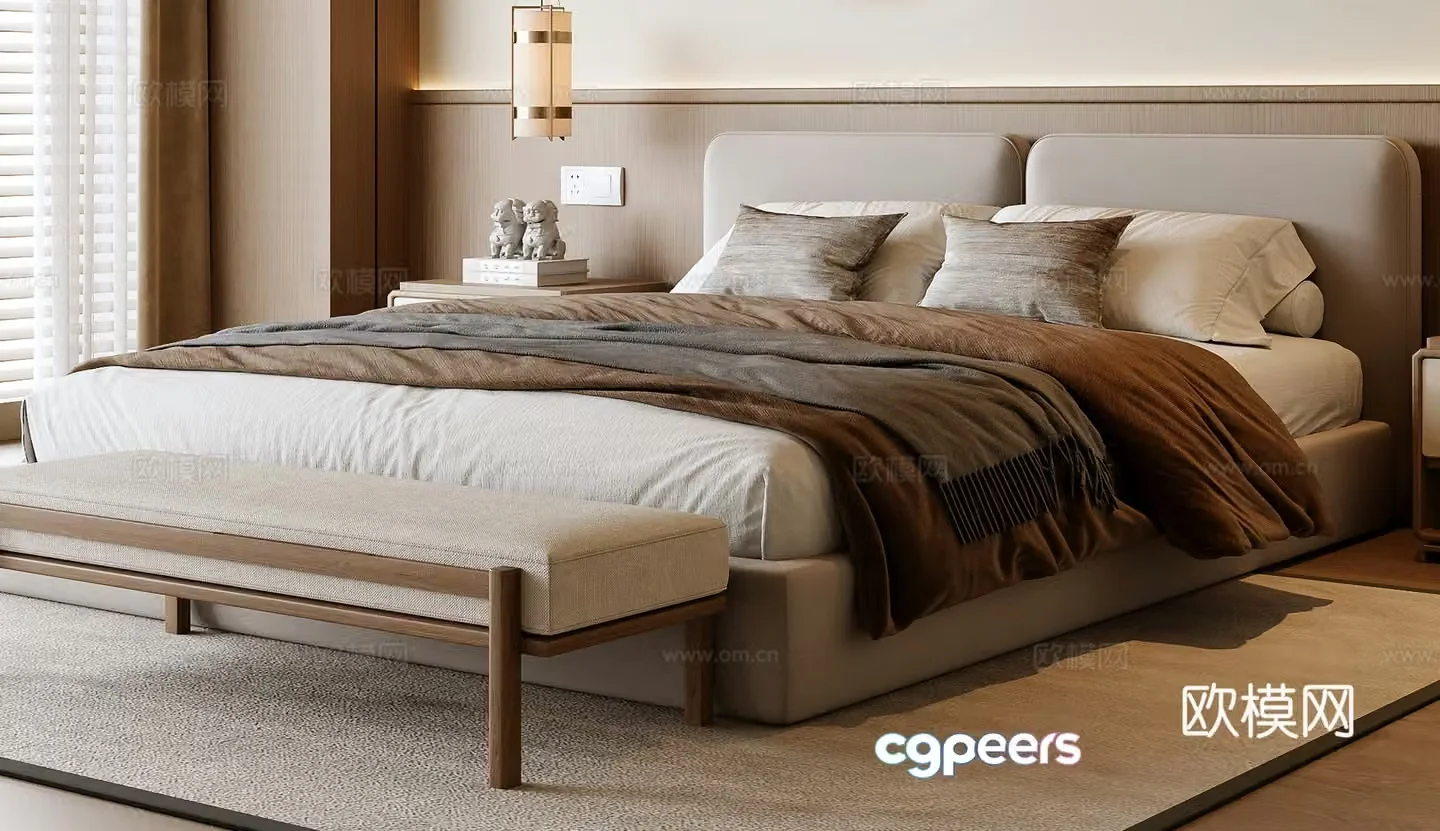 New Chinese style double bed 3D model