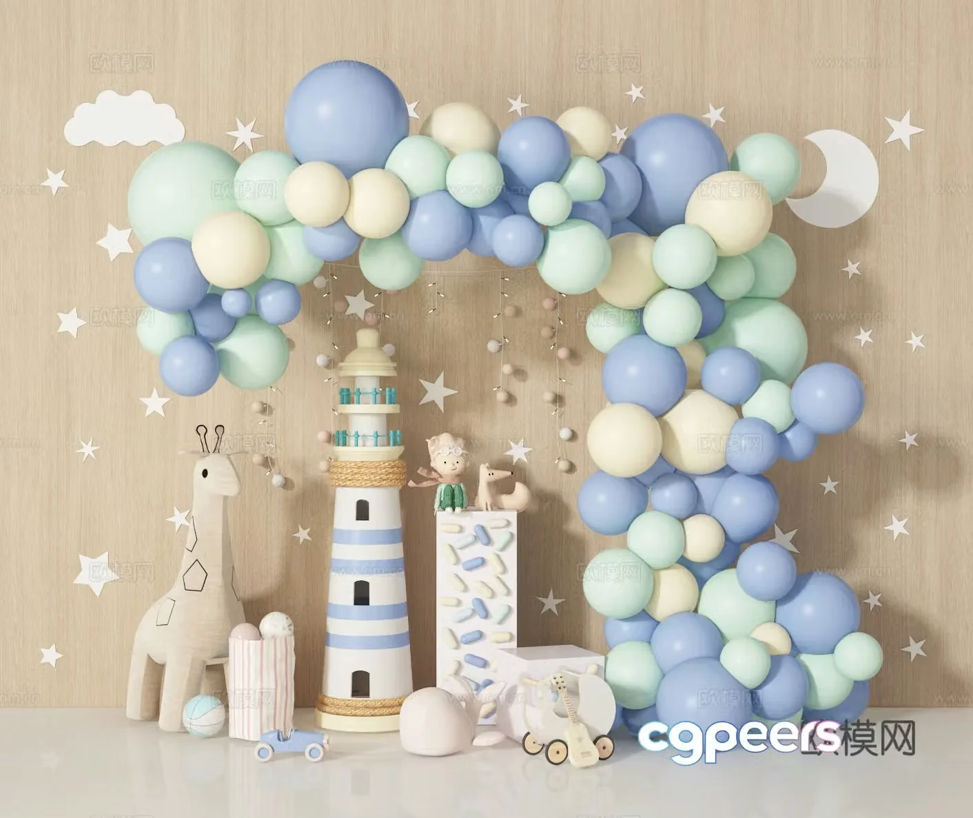 Balloon presentation cartoon presentation check-in wall 3D model