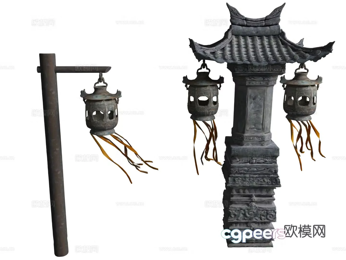 Chinese Buddha statues sculptures cultural relics lanterns temple lamps 3D model
