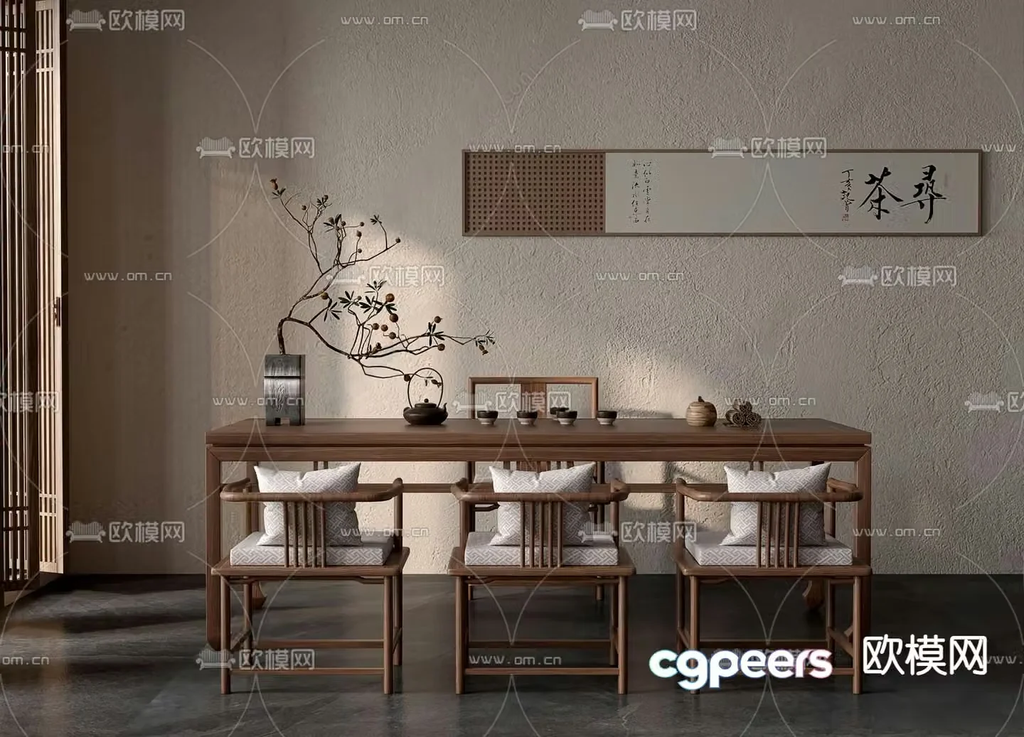 New Chinese style solid wood tea table and chairs 3d model