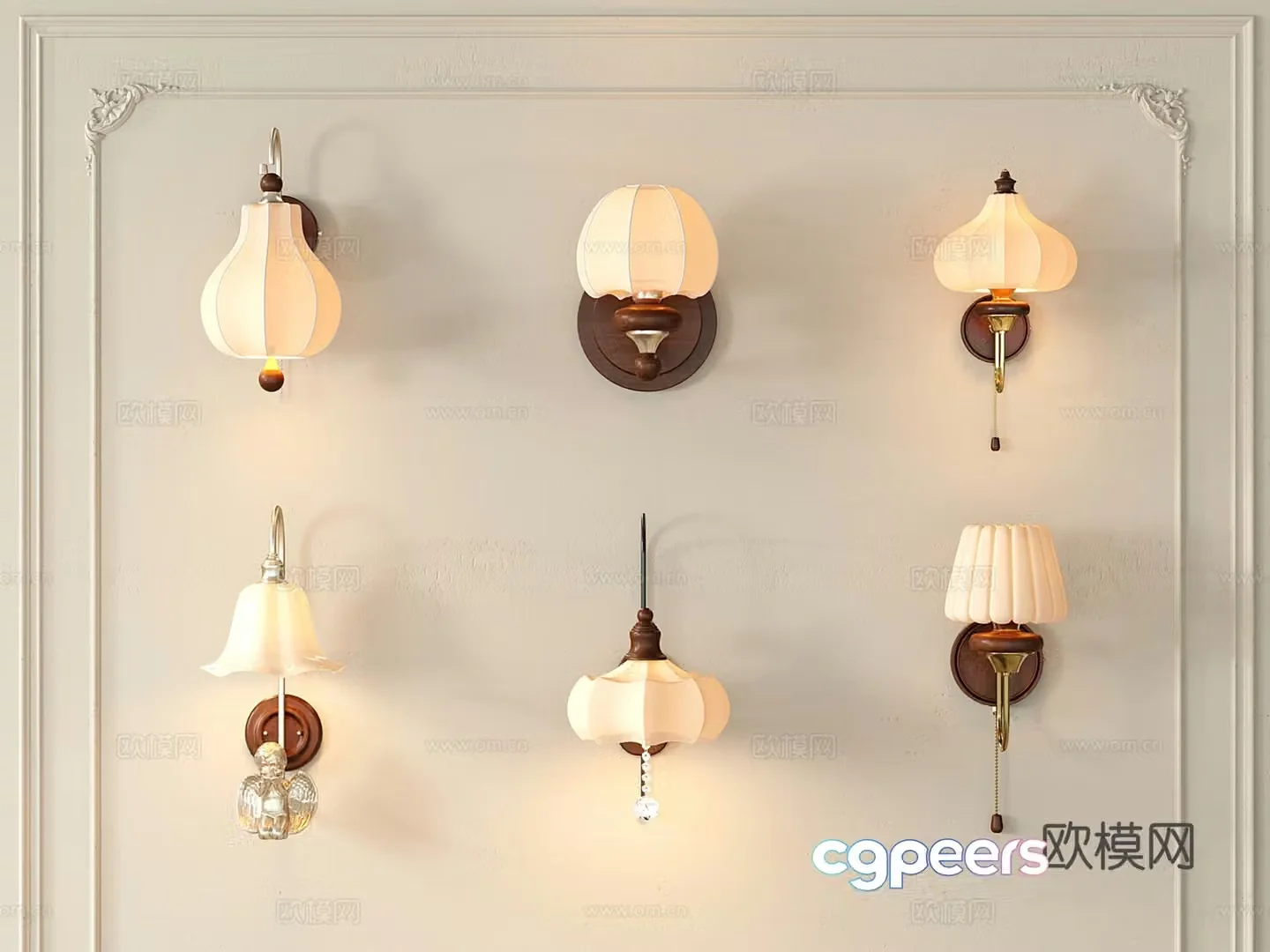 French retro medieval wall lamp combination bedside lamp decorative wall lamp 3d model