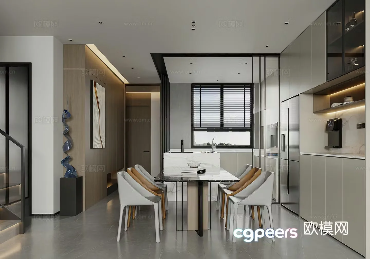 Modern dining table and chair 3d model